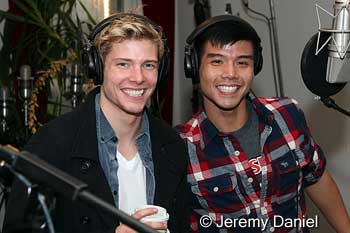 Hunter Parish and Telly Leung in recording studio for the new Broadway Cast Album of Godspell