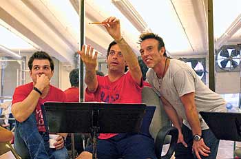 Photograph: Stephen Oremus, Joe Mantello and Wayne Cilento at Wicked rehearsal.